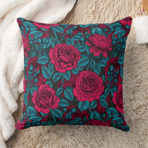 Rozen in rood en blauw kussen