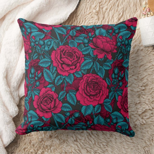 Rozen in rood en blauw kussen (Deken)