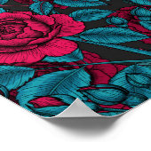 Rozen in rood en blauw poster (Hoek)