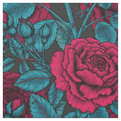 Rozen in rood en blauw stof (Swatch)