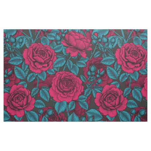 Rozen in rood en blauw stof (Fat Quarter)