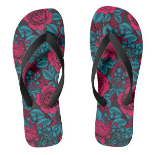 Rozen in rood en blauw teenslippers