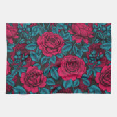 Rozen in rood en blauw theedoek (Horizontaal)