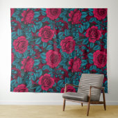Rozen in rood en blauw wandkleed (In Situ (horizontaal))