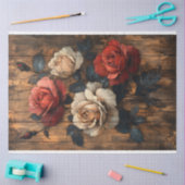 Rozen in rood en perzik roze geschilderd hout Deco Tissuepapier (Craft)