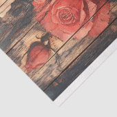 Rozen in rood en roze geschilderd op houtdecoupage tissuepapier (Detail)