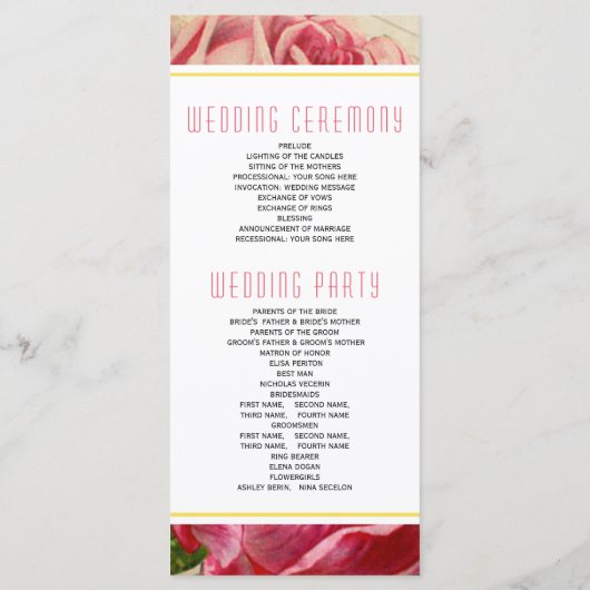 rozen in roze bloemenbruiloft programma programmakaart (Achterkant)