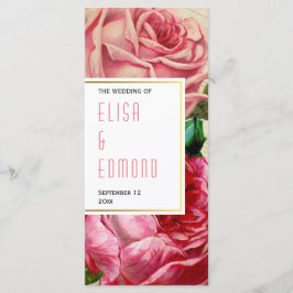  rozen in roze bloemenbruiloft programma programmakaart