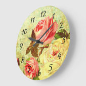 Rozen in Roze en Geel Shabby Grote Klok (Hoek)