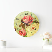 Rozen in Roze en Geel Shabby Grote Klok (Huis)
