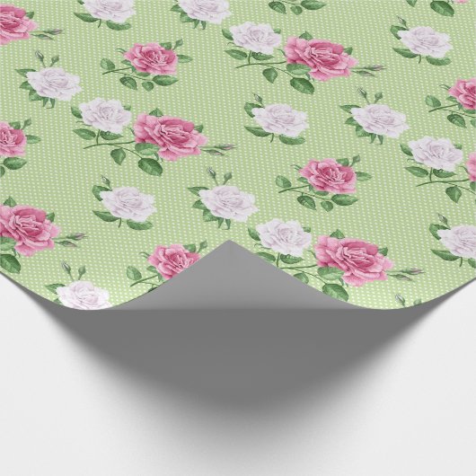 Rozen in roze en wit cadeaupapier (Hoek)