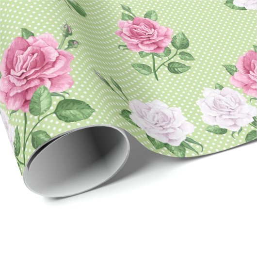 Rozen in roze en wit cadeaupapier (Rol Hoek)