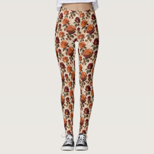 Rozen in rustieke stijl in tinten oranje en rood leggings