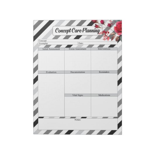 Rozen in strepen _ Concept Care Planning Notitieblok (Linkerzijde)