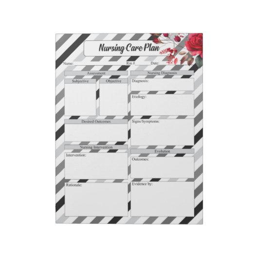 Rozen in strepen _ Verpleegzorgplan Notitieblok (Linkerzijde)