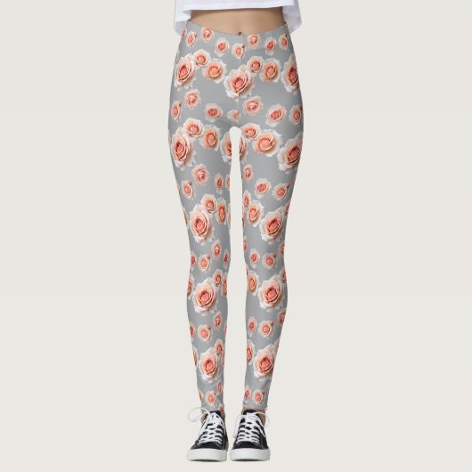 Rozen in tinten perzik en koraal leggings (Voorkant)
