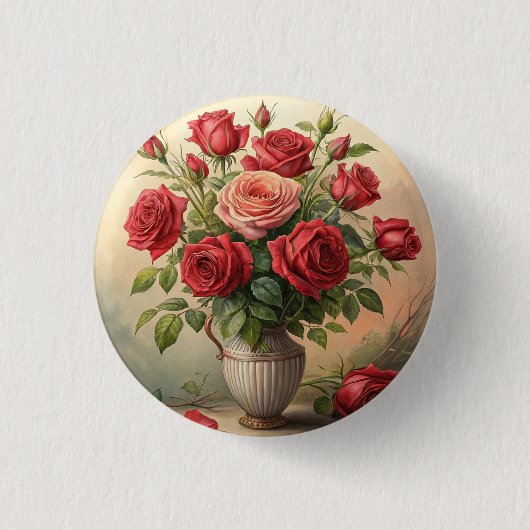 Rozen in vaas ronde button 3,2 cm (Voorkant)