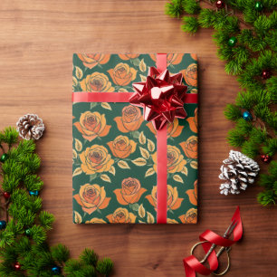 Rozen in verschillende tinten oranje en geel cadeaupapier