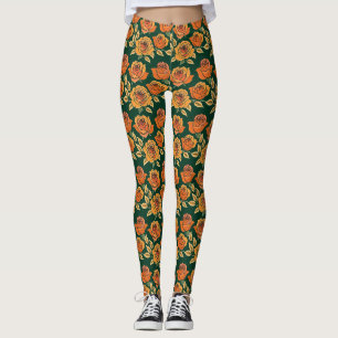 Rozen in verschillende tinten oranje en geel leggings