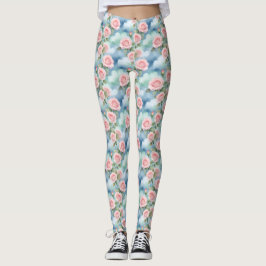 Rozen in waterverfkleuren van lichtroze en groen leggings