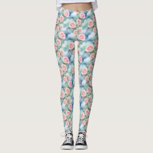 Rozen in waterverfkleuren van lichtroze en groen leggings