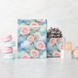 Rozen in waterverfteinten van lichtroze en groen cadeaupapier