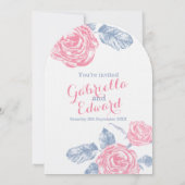 Rozen inkt schets blauw roze bruiloft kaart (Achterkant)