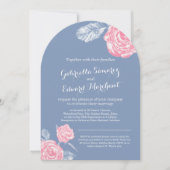Rozen inkt schets blauw roze bruiloft kaart (Voorkant)