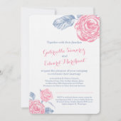 Rozen inkt schets blauw roze bruiloft portret uitn kaart (Voorkant)