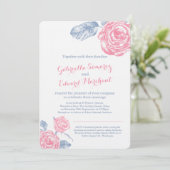 Rozen inkt schets blauw roze bruiloft portret uitn kaart (Staand voorkant)