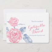 Rozen inkt schets blauw roze bruiloft uitnodigen kaart (Voorkant)