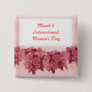 Rozen Internationale Vrouwendag Vierkante Button 5,1 Cm