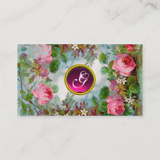 ROZEN, JASMIJNEN IN BLAUW, ROZE GEM MONOGRAM WIT VISITEKAARTJE (Achterkant)