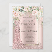 Rozen Jurk Roos Gouden Glitter Confetti 50th Kaart (Voorkant)