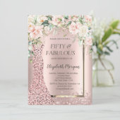 Rozen Jurk Roos Gouden Glitter Confetti 50th Kaart (Staand voorkant)