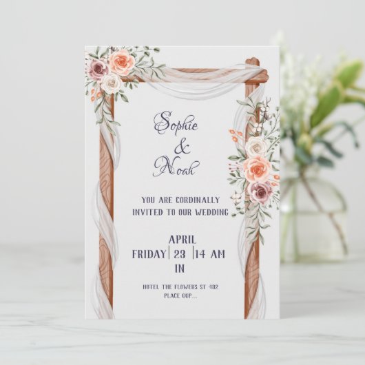 Rozen Kaart Wedding-uitnodiging (Staand voorkant)