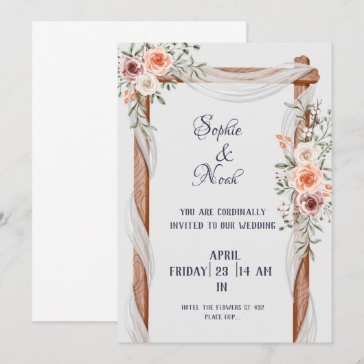 Rozen Kaart Wedding-uitnodiging (Voorkant / Achterkant)