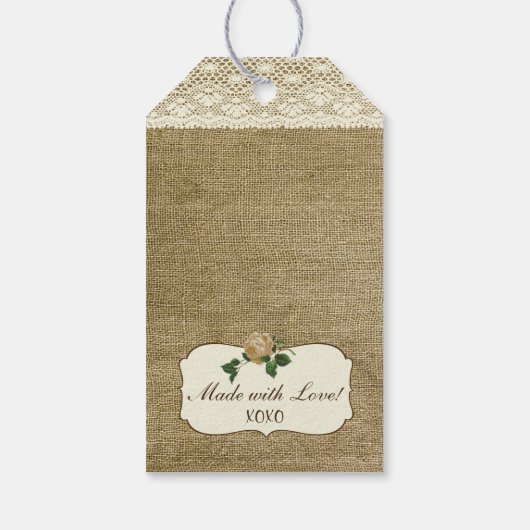  Rozen Kant en Burlap bruiloft gunst Cadeaulabel (Achterkant)