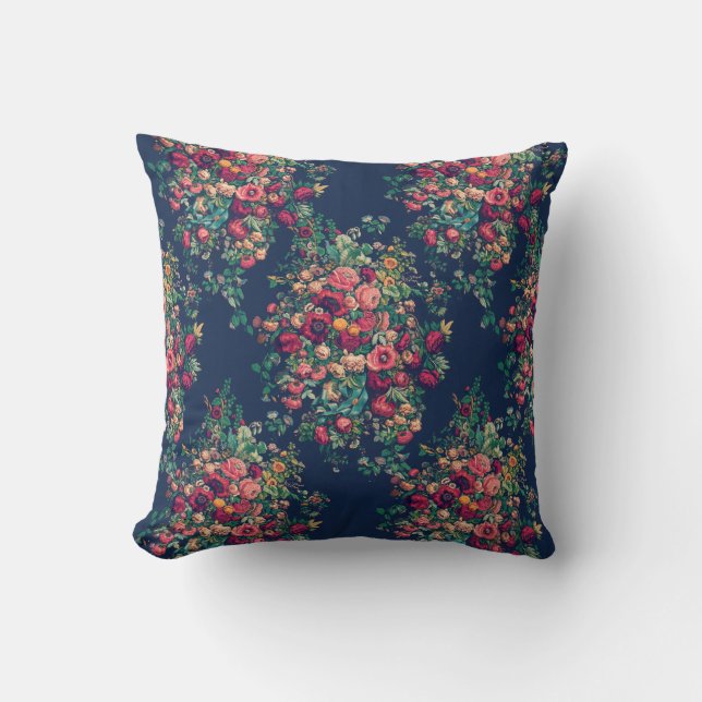  Rozen Klassieke Blauwe Kleur Rich Damask Kussen (Voorkant)