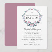 Rozen krans doop uitnodiging. Roze bloemen Kaart (Voorkant / Achterkant)
