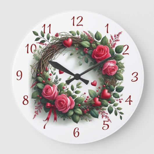 Rozen krans met rode harten grote klok (Voorkant)