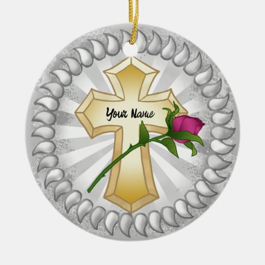 Rozen Kruis Keramisch Ornament (Voorkant)