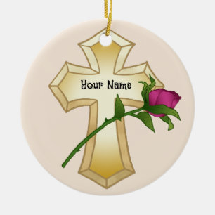 Rozen Kruis Keramisch Ornament