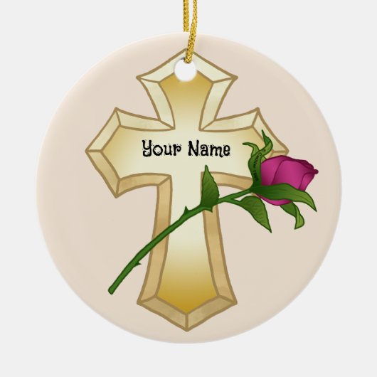 Rozen Kruis Keramisch Ornament (Voorkant)