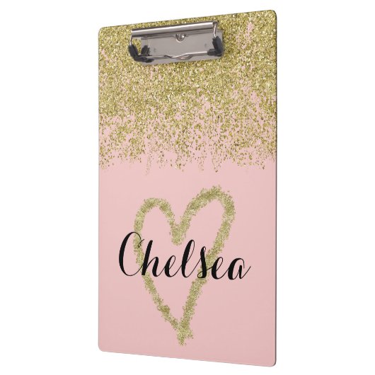 Rozen kwarts en gouden glitter cascade klembord (Links)