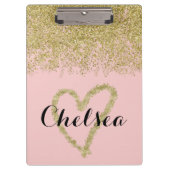 Rozen kwarts en gouden glitter cascade klembord (Voorkant)