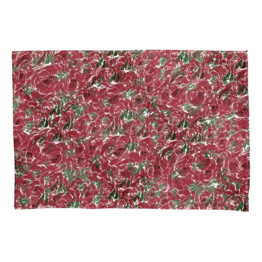 Rozen Landrode groene  bloem Kussensloop (Voorkant-Links)