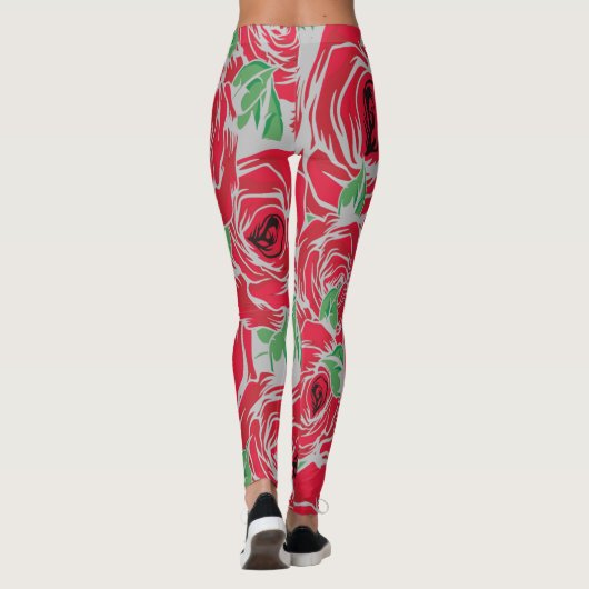 Rozen Landrode groene  bloem Leggings (Achterkant)