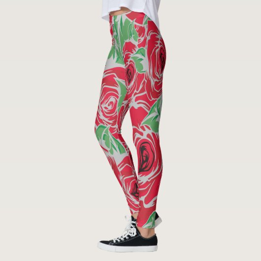 Rozen Landrode groene  bloem Leggings (Links)