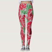 Rozen Landrode groene  bloem Leggings (Voorkant)